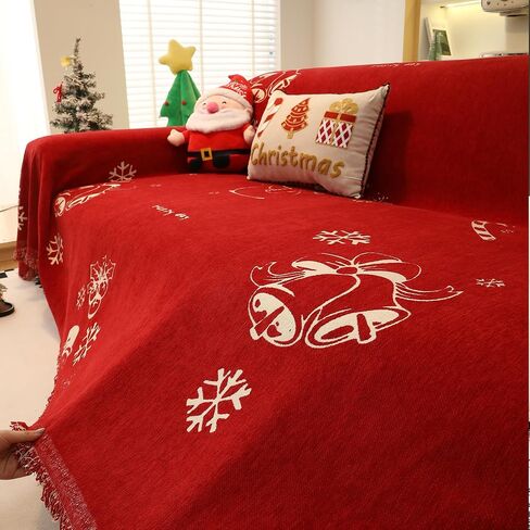 UWWGKK Couch Cover for Loveseat Covers Reversible, Christmas Bells Couch Slipcover with Tassel for Holidays,Living Room in Saudi Arabia