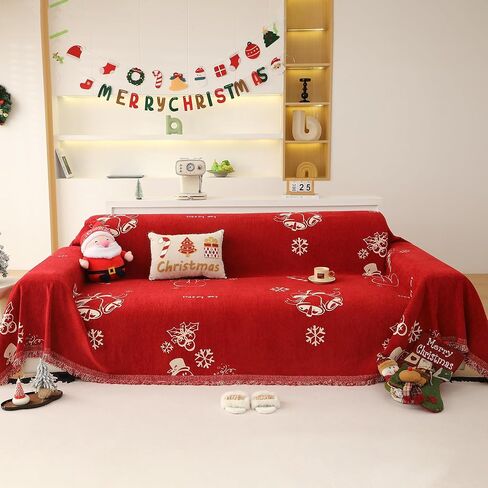 UWWGKK Couch Cover for Loveseat Covers Reversible, Christmas Bells Couch Slipcover with Tassel for Holidays,Living Room in Saudi Arabia