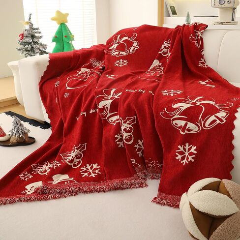 UWWGKK Couch Cover for Loveseat Covers Reversible, Christmas Bells Couch Slipcover with Tassel for Holidays,Living Room in Saudi Arabia