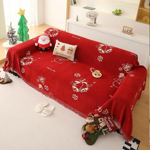 UWWGKK Couch Cover for Loveseat Covers Reversible, Christmas Bells Couch Slipcover with Tassel for Holidays,Living Room in Saudi Arabia