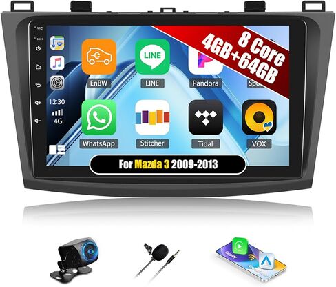 Android 13 Car Stereo لـ Mazda 3 2009-2013،9 بوصة شاشة تعمل باللمس الراديو Android مع رابط المرآة GPS WiFi Bluetooth FM/RDS Radio SWC Dual USB/Aux-in+Camera النسخ الاحتياطي [1+32G] in Kuwait