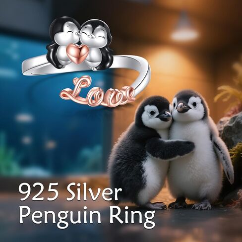 YAFEINI Penguin Ring S925 Sterling Silver Adjustable Couple Penguin Open Rings Love Penguins Jewelry Gifts for Women Mom Wife Couples Lovers in Saudi Arabia