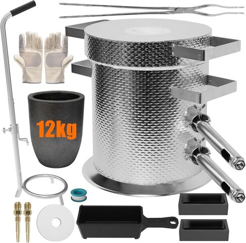 MMasters 6KG Stainless Steel Propane Melting Furnace Kit, 6kg Silicon Carbide Graphite Crucible, Max 2400°F Casting Furnace Foundry Kiln, Recycle Aluminum Cans and Scrap Metal Casting Mold in Kuwait