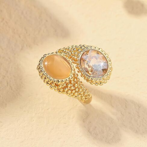 Hebelee Double CZ Teardrop Open Wrap Ring for Women Gold-Toned Fashion Crystal Chunky Band Finger Stacking Rings Adjustable Lightweight Comfort Fit Engagement Wedding Jewelry in Saudi Arabia