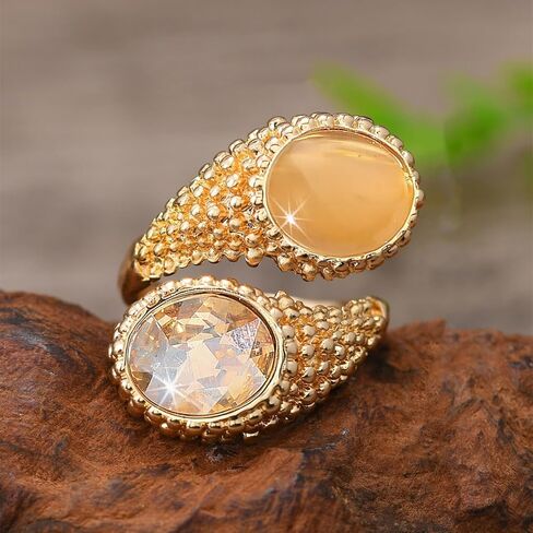Hebelee Double CZ Teardrop Open Wrap Ring for Women Gold-Toned Fashion Crystal Chunky Band Finger Stacking Rings Adjustable Lightweight Comfort Fit Engagement Wedding Jewelry in Saudi Arabia