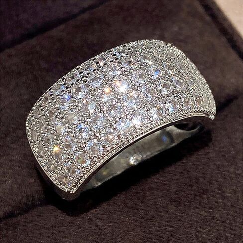 Sparkling Cubic Zirconia Wide Rings for Women Fashion Luxury Silver Color Accessories for Party in Saudi Arabia