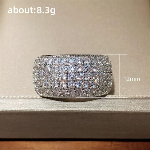 Sparkling Cubic Zirconia Wide Rings for Women Fashion Luxury Silver Color Accessories for Party in Saudi Arabia