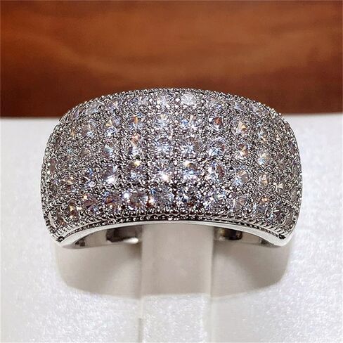 Sparkling Cubic Zirconia Wide Rings for Women Fashion Luxury Silver Color Accessories for Party in Saudi Arabia