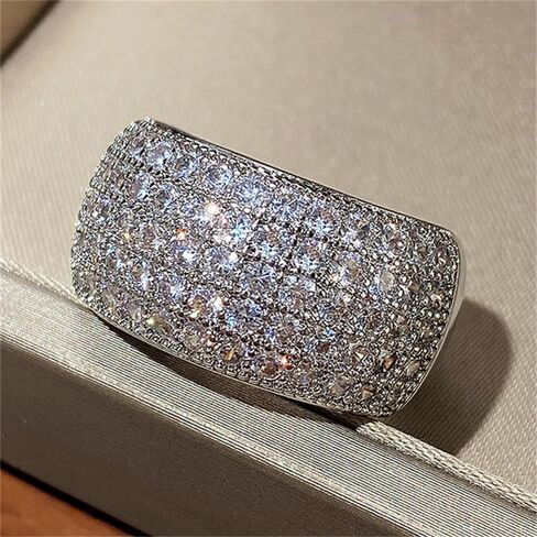 Sparkling Cubic Zirconia Wide Rings for Women Fashion Luxury Silver Color Accessories for Party in Saudi Arabia