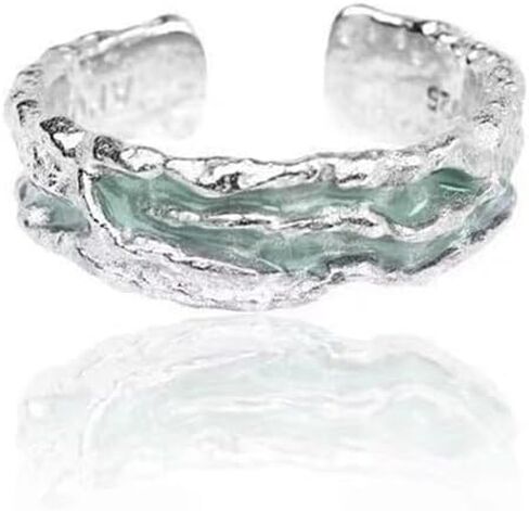 Silver Plated Mint Color Rings Adjustale Enamel Couple Rings Evening Parties Anniversary Valentine's Day Gifts Eternity Bands for Women in Saudi Arabia