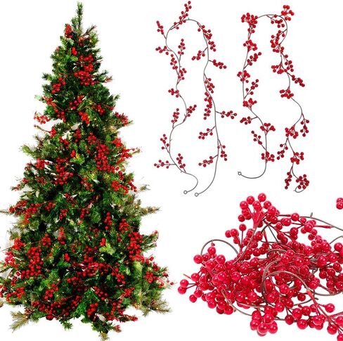 190cm Garlands for Decoration Christmas, Red Berry Garland, Red and Berry Christmas Garland for Indoor Outdoor Home Fireplace Decoration for Winter Holiday New (Nine-pronged Rattan) in Saudi Arabia