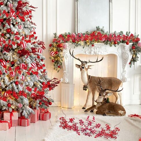 190cm Garlands for Decoration Christmas, Red Berry Garland, Red and Berry Christmas Garland for Indoor Outdoor Home Fireplace Decoration for Winter Holiday New (Nine-pronged Rattan) in Saudi Arabia