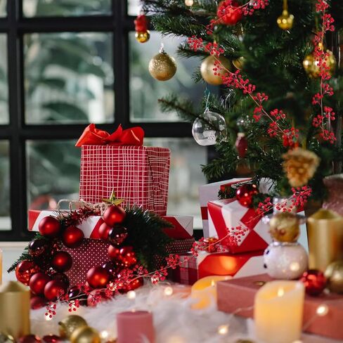190cm Garlands for Decoration Christmas, Red Berry Garland, Red and Berry Christmas Garland for Indoor Outdoor Home Fireplace Decoration for Winter Holiday New (Nine-pronged Rattan) in Saudi Arabia
