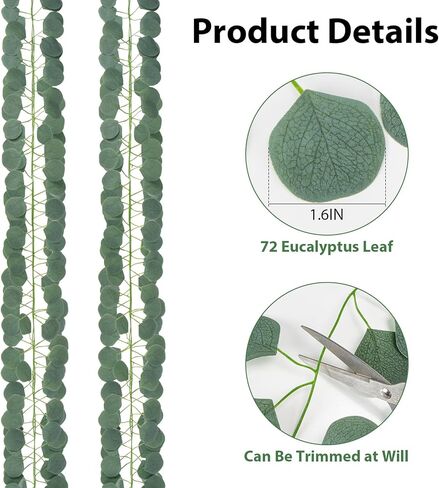 RAINFLOW Eucalyptus Garland for Table - 6PCS Faux Greenery Garland Green Garlands for Decoration Centerpiece Table Decorations Home Mantle Balcony Classroom Leaves Wall Wedding Room Decor 7.1FT in Saudi Arabia
