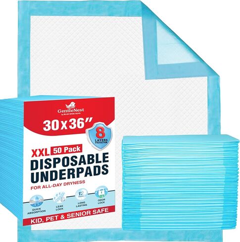 Super Absorbent Disposable Bed Pads 30"x36" (50 Count) – Leakproof Underpads for Adults, Incontinence, Baby Changing & Puppy Pee Pads – Quick Dry, Waterproof, Dog Training & Bed Protection in Saudi Arabia