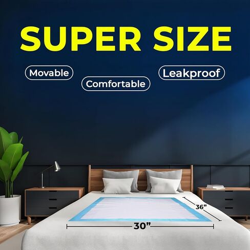 Super Absorbent Disposable Bed Pads 30"x36" (50 Count) – Leakproof Underpads for Adults, Incontinence, Baby Changing & Puppy Pee Pads – Quick Dry, Waterproof, Dog Training & Bed Protection in Saudi Arabia