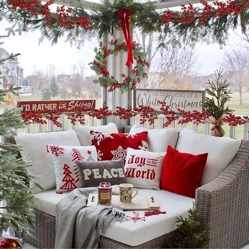 190cm Garlands for Decoration Christmas, Red Berry Garland, Red and Berry Christmas Garland for Indoor Outdoor Home Fireplace Decoration for Winter Holiday New (Nine-pronged Rattan) in Saudi Arabia