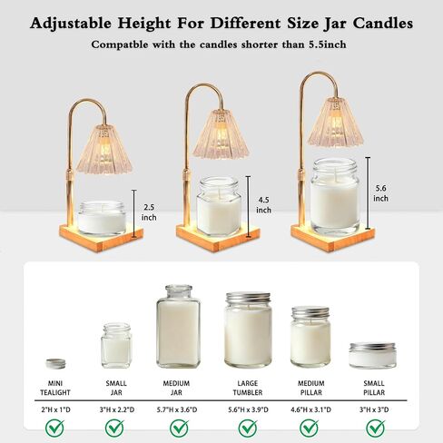 Immeiscent Candle Warmer Lamp with Timer Dimmable Adjustable Height Wax Melt Warmer for Jar Candles House Warming Gifts New Home Room Decor in Saudi Arabia