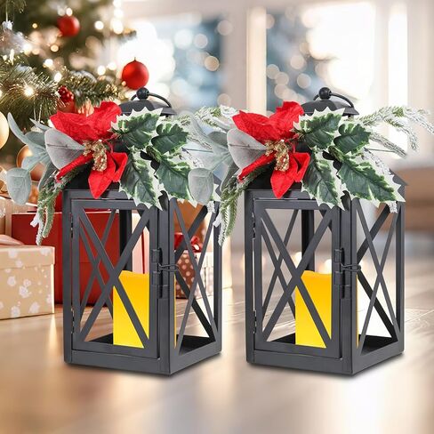 تامان عيد الميلاد فانوس، 2 حزمة معلقة الفوانيس شمعة الخفقان الزخرفية المعدنية خمر ضوء بطارية تعمل أضواء مظلة لعيد الميلاد حديقة الفناء، الجدول، ديكور الحزب in Kuwait