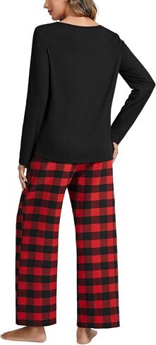 Umenlele Women's Pajamas Set Plaid Long Sleeve Sleepwear Full-Length 2 Piece Pjs with Pocket in Saudi Arabia