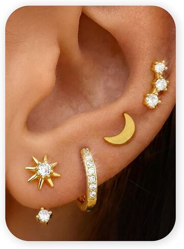 أقراط ذهبية في Sanfenly Gold Hoop أقراط للنساء الأقراط اللذيذة من الذهب 14 كيلو مقعد بأقراط صغيرة مزدوجة الذهب الفضة الأقراط للنساء in Saudi Arabia