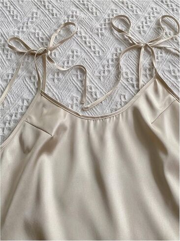 Women's 2 Piece Satin Pajama Sets Tie Shoulder Camisole Tops with Lounge Shorts in Saudi Arabia