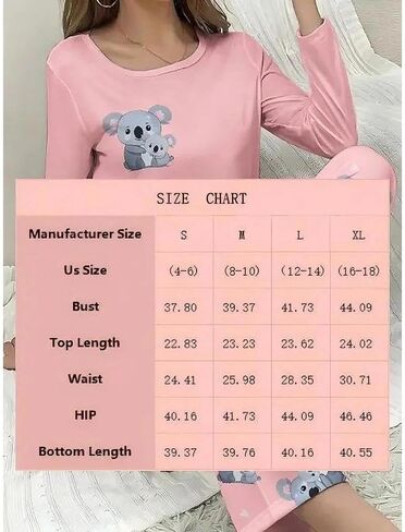2PCS Women Pajama Set Long Sleeve Round Neck Top and Matching Pants Home Sleepwear Printed Cute Style Cozy Night Outfit in Saudi Arabia