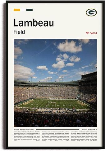 (غير مؤطرة 11 × 17 بوصة) طباعة قماشية من LambeauField - لوحة فنية جدارية من Green Bay Home Field لمحبي التعبئة، ملصق رياضي لغرفة الألعاب أو ديكور كهف الرجل in Kuwait