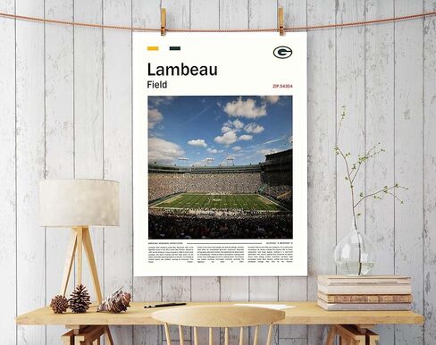 (غير مؤطرة 11 × 17 بوصة) طباعة قماشية من LambeauField - لوحة فنية جدارية من Green Bay Home Field لمحبي التعبئة، ملصق رياضي لغرفة الألعاب أو ديكور كهف الرجل in Kuwait