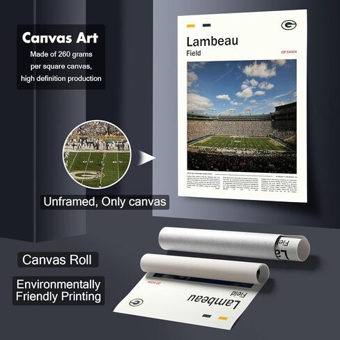 (غير مؤطرة 11 × 17 بوصة) طباعة قماشية من LambeauField - لوحة فنية جدارية من Green Bay Home Field لمحبي التعبئة، ملصق رياضي لغرفة الألعاب أو ديكور كهف الرجل in Kuwait