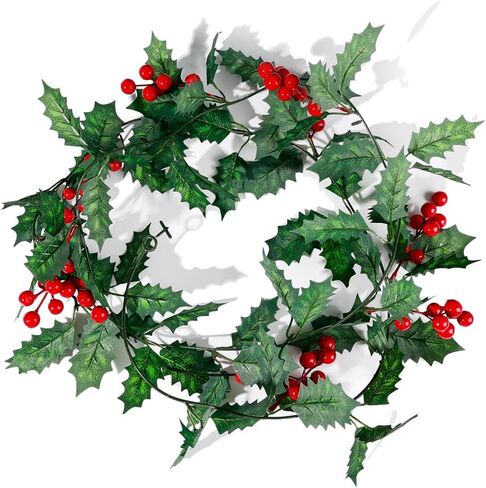 إكليل عيد الميلاد الاصطناعي، عيد الميلاد، التوت، أوراق الكرمة، التوت الأحمر، الكرمة المعلقة لحفلات عيد الميلاد، ديكور المنزل باللون الأخضر in Saudi Arabia
