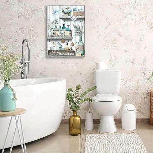 Farmhouse Bathroom Canvas Wall Art blue Green Rustic Dragonfly And Flower Wall Decor Pictures Bathroom Please Seat Yourself Sign Poster Prints for Toilet Home Decoration 12x16in Ready to Hang in Saudi Arabia