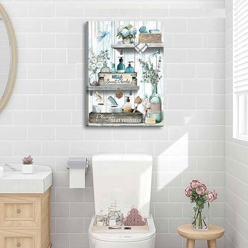 Farmhouse Bathroom Canvas Wall Art blue Green Rustic Dragonfly And Flower Wall Decor Pictures Bathroom Please Seat Yourself Sign Poster Prints for Toilet Home Decoration 12x16in Ready to Hang in Saudi Arabia