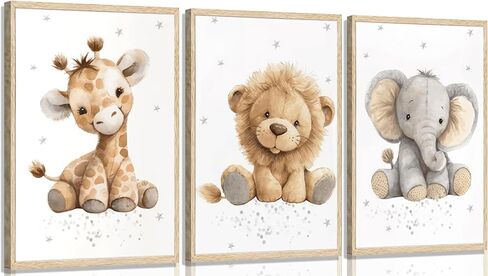 3Pcs Kids Room Wall Art Cute Animal Wall Decor Prints Boy Girls Room Pictures Giraffe Lion And Elephant Painting Artwork for Baby Room Nursery Decoration 12x16in in Saudi Arabia