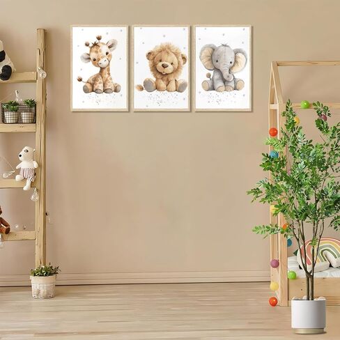 3Pcs Kids Room Wall Art Cute Animal Wall Decor Prints Boy Girls Room Pictures Giraffe Lion And Elephant Painting Artwork for Baby Room Nursery Decoration 12x16in in Saudi Arabia