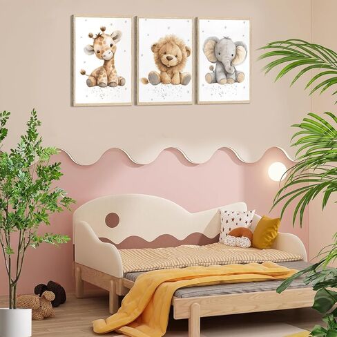 3Pcs Kids Room Wall Art Cute Animal Wall Decor Prints Boy Girls Room Pictures Giraffe Lion And Elephant Painting Artwork for Baby Room Nursery Decoration 12x16in in Saudi Arabia