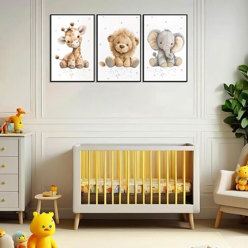 3Pcs Kids Room Wall Art Cute Animal Wall Decor Prints Boy Girls Room Pictures Giraffe Lion And Elephant Painting Artwork for Baby Room Nursery Decoration 12x16in in Saudi Arabia