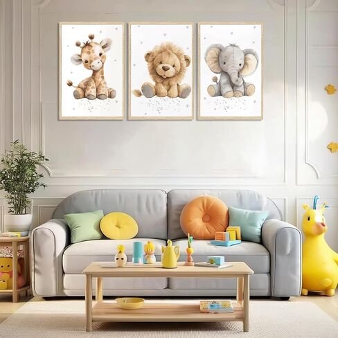 3Pcs Kids Room Wall Art Cute Animal Wall Decor Prints Boy Girls Room Pictures Giraffe Lion And Elephant Painting Artwork for Baby Room Nursery Decoration 12x16in in Saudi Arabia