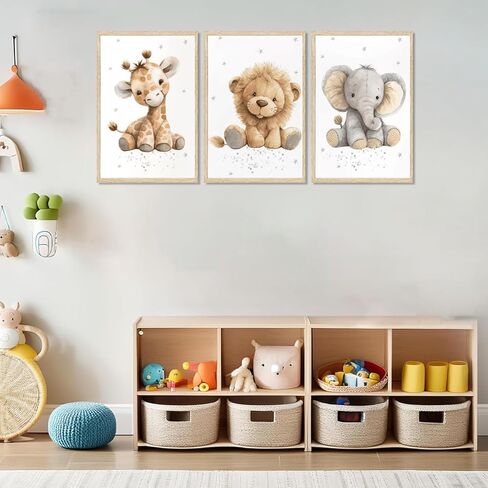 3Pcs Kids Room Wall Art Cute Animal Wall Decor Prints Boy Girls Room Pictures Giraffe Lion And Elephant Painting Artwork for Baby Room Nursery Decoration 12x16in in Saudi Arabia