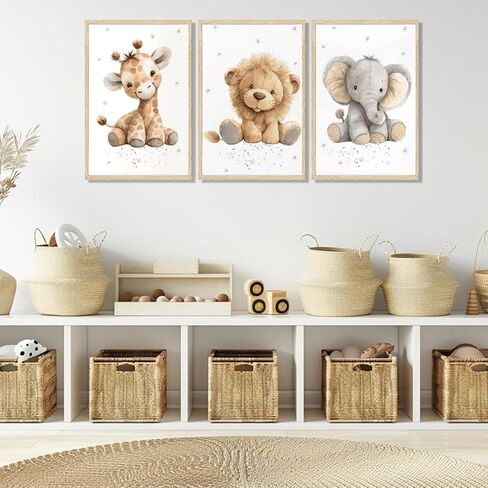 3Pcs Kids Room Wall Art Cute Animal Wall Decor Prints Boy Girls Room Pictures Giraffe Lion And Elephant Painting Artwork for Baby Room Nursery Decoration 12x16in in Saudi Arabia