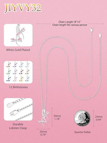 JIYVY32 Colorful Necklace for Women White Gold Butterfly/Dragonfly Animal Pendant Necklaces With 12 Months Birthstone Anniversary Christmas Birthday Gifts for Grandkids Her Wife in Saudi Arabia
