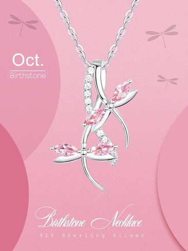 JIYVY32 Colorful Necklace for Women White Gold Butterfly/Dragonfly Animal Pendant Necklaces With 12 Months Birthstone Anniversary Christmas Birthday Gifts for Grandkids Her Wife in Saudi Arabia