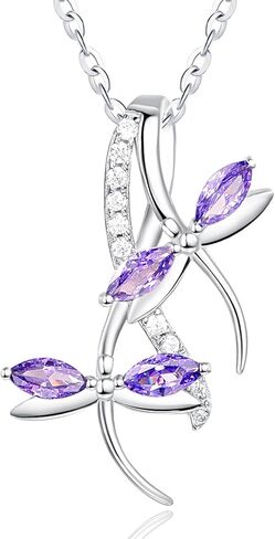 JIYVY32 Colorful Necklace for Women White Gold Butterfly/Dragonfly Animal Pendant Necklaces With 12 Months Birthstone Anniversary Christmas Birthday Gifts for Grandkids Her Wife in Saudi Arabia