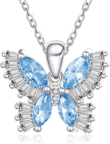 JIYVY32 Colorful Necklace for Women White Gold Butterfly/Dragonfly Animal Pendant Necklaces With 12 Months Birthstone Anniversary Christmas Birthday Gifts for Grandkids Her Wife in Saudi Arabia