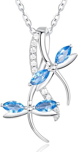 JIYVY32 Colorful Necklace for Women White Gold Butterfly/Dragonfly Animal Pendant Necklaces With 12 Months Birthstone Anniversary Christmas Birthday Gifts for Grandkids Her Wife in Saudi Arabia