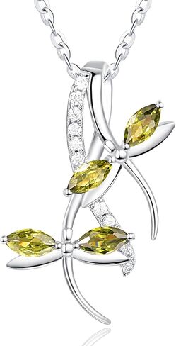 JIYVY32 Colorful Necklace for Women White Gold Butterfly/Dragonfly Animal Pendant Necklaces With 12 Months Birthstone Anniversary Christmas Birthday Gifts for Grandkids Her Wife in Saudi Arabia