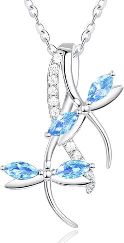 JIYVY32 Colorful Necklace for Women White Gold Butterfly/Dragonfly Animal Pendant Necklaces With 12 Months Birthstone Anniversary Christmas Birthday Gifts for Grandkids Her Wife in Saudi Arabia