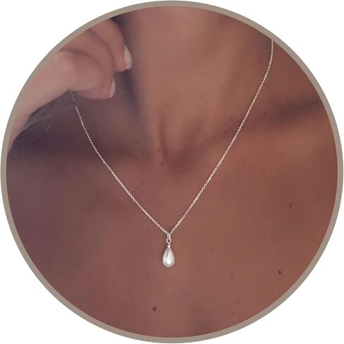 Annika Bella Drop Pearl Necklace, Silver Necklaces for Women, Teardrop Pearl Charm, 925 Sterling Silver Jewelry, Gift for Bride, Bridal Accessories in Kuwait