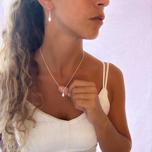 Annika Bella Drop Pearl Necklace, Silver Necklaces for Women, Teardrop Pearl Charm, 925 Sterling Silver Jewelry, Gift for Bride, Bridal Accessories in Kuwait