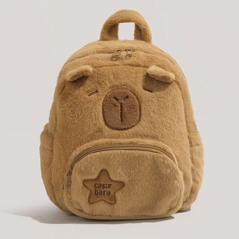 Plush Capybara Backpack Fuzzy Brown Cute Animal Capybara Bag Gift Adjustable Shoulder Strap in Saudi Arabia